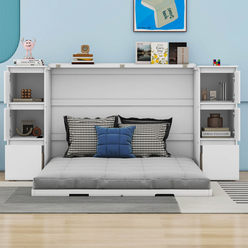 White Full Size Murphy Bed with Drawers and USB Ports