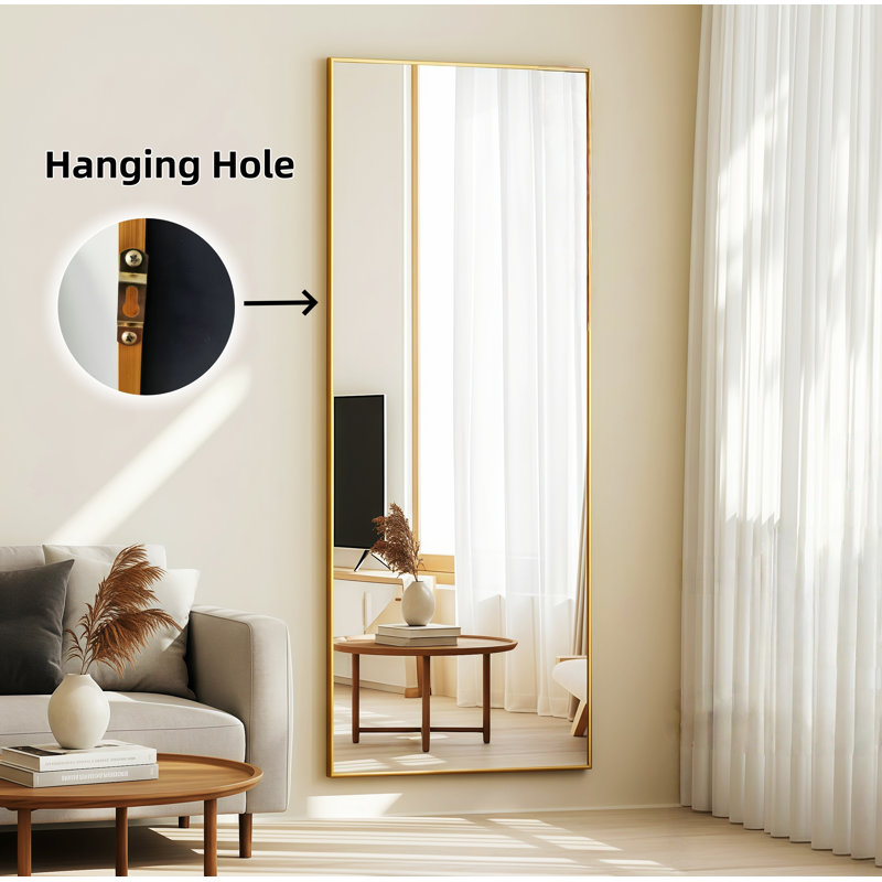  56"x21"Full Length Mirror, Rectangle Floor Mirrors with Aluminum Alloy Frame,Wall Mountable Tempered Glass Full Body Mirror for Wall Entryway Door Bedroom Bathroom Living Room,Gold