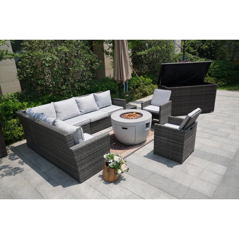 8 - Person Patio Conversation Set with Cushions, Gray