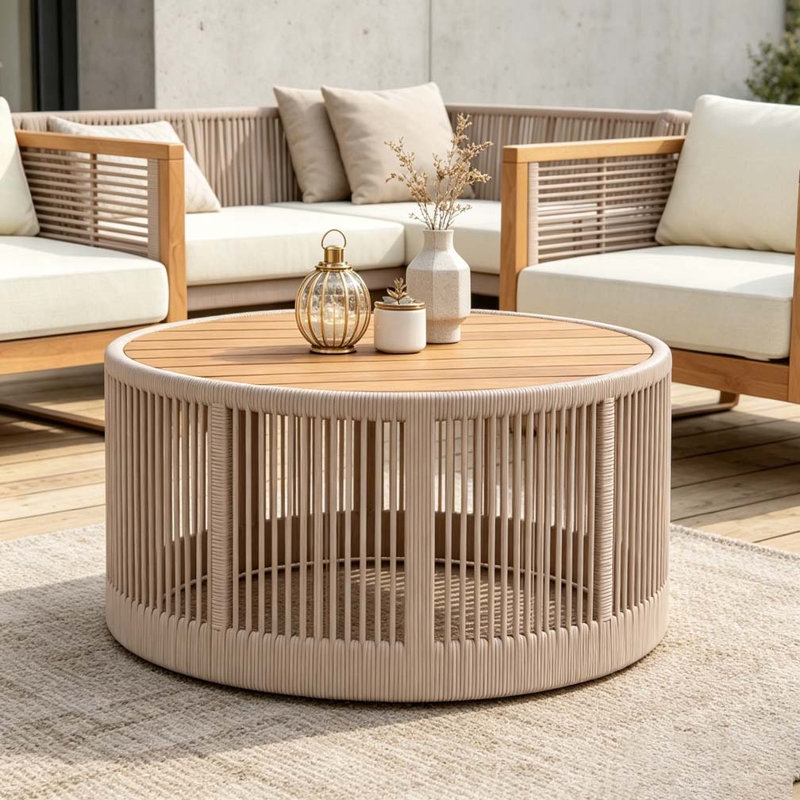 Table basse en bois, Teck et beige