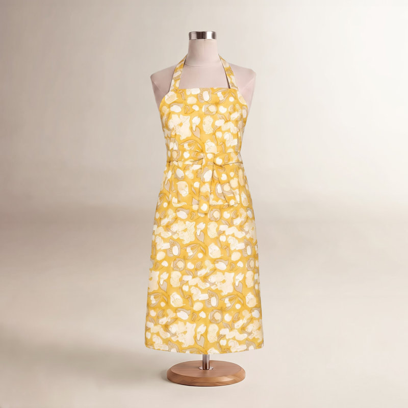 Bryssa Floral Cotton Bib Apron, Mustard/Gray/White
