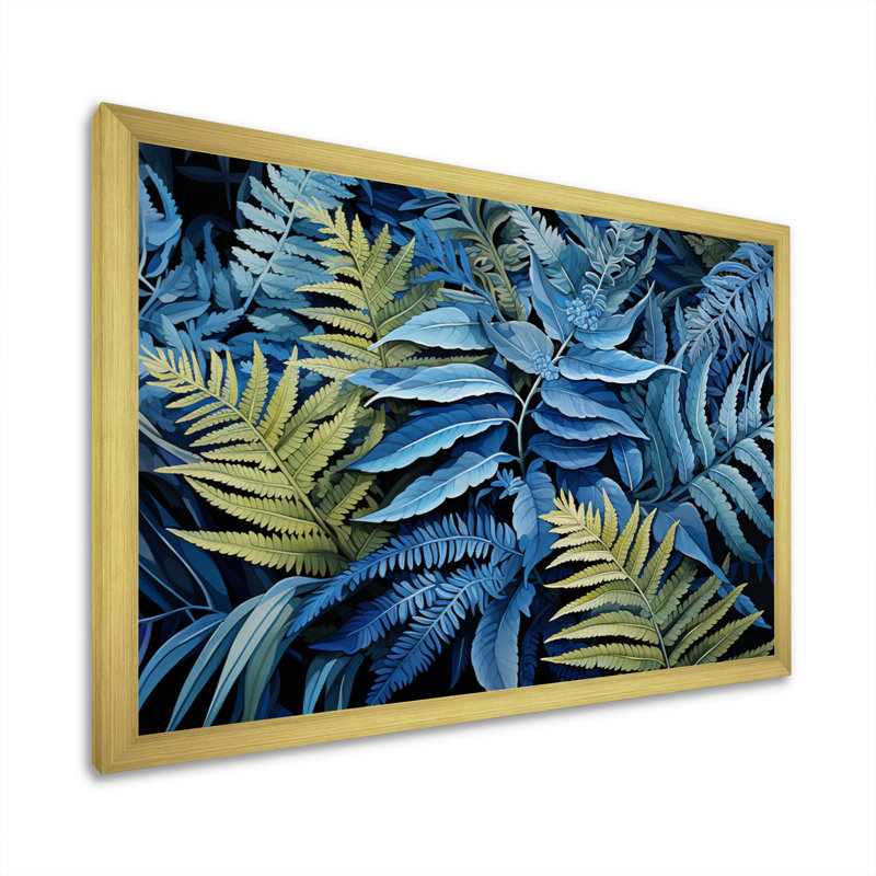 " Blue Ferns Cobalt Serenade II ", H 24 po x l 32 po x P 1 po, Cadre doré à une seule photo