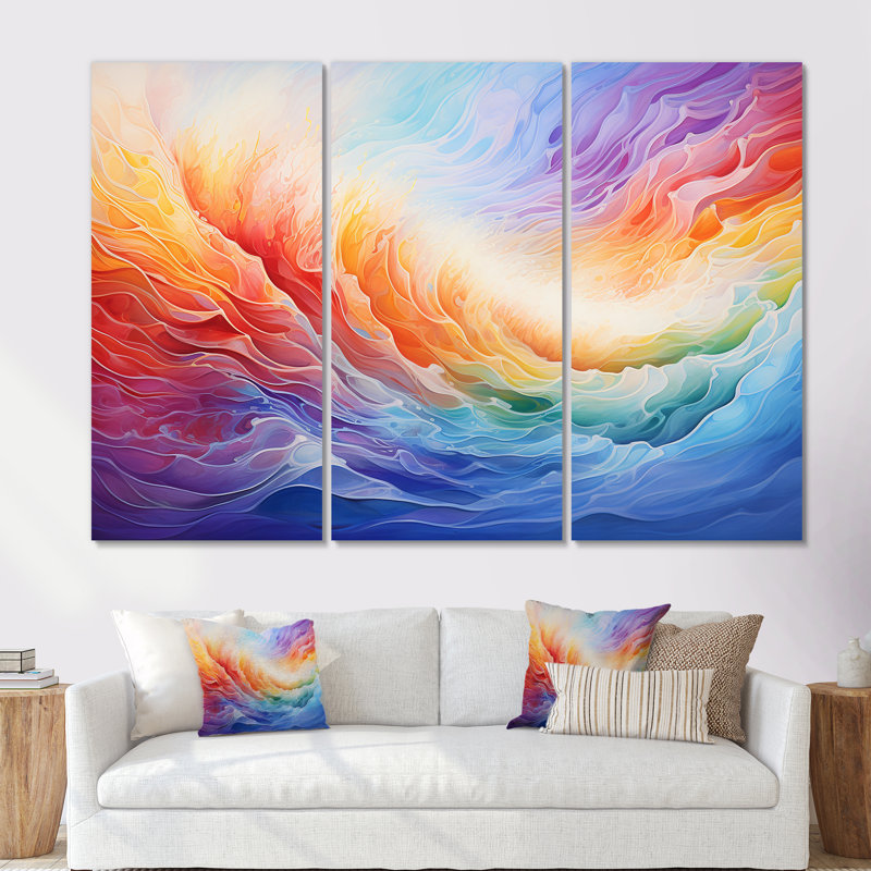 Harmony Tides en rose et mauve I - ensemble d'art mural arc-en-ciel, Toile tendue, H 28 po x l 36 po x P 1 po