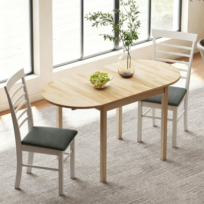Table de salle à manger pliante en bois massif, bureau de salle à manger Kichen à abattants pour petits espaces, petite cuisine, table ronde pliante extensible pour la maison, appartement, bureau, naturel