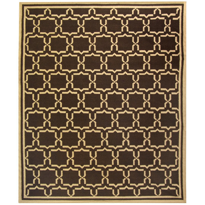Rodgers Hand Woven Flat Weave Wool/Cotton Geometric Rug in Chocolate