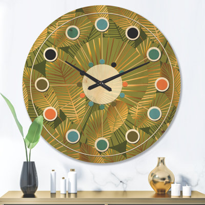 Horloge murale en bois doré Golden Leaves I