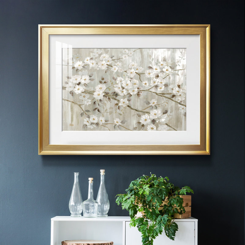 " Neutral Spring ", 22.5" H x 30.5" W x 1.5" D, Gold Framed Paper
