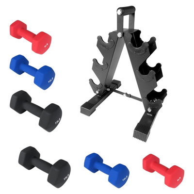 Hex Neoprene Dumbbell Set with Rack  NonSlip Hand Weights for Home Workouts Womens Fitness 1lb3lb Pairs