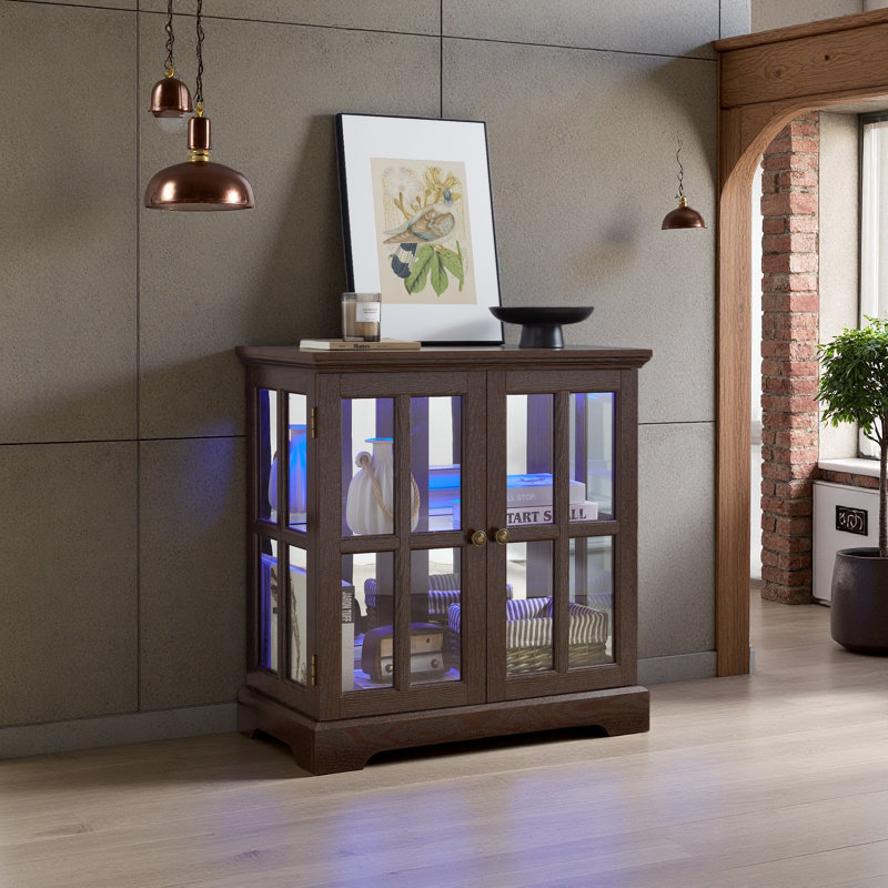 Vitrine lumineuse à DEL, vitrine antique avec tablettes réglables, bibliothèque élégante de qualité rétro avec portes en treillis