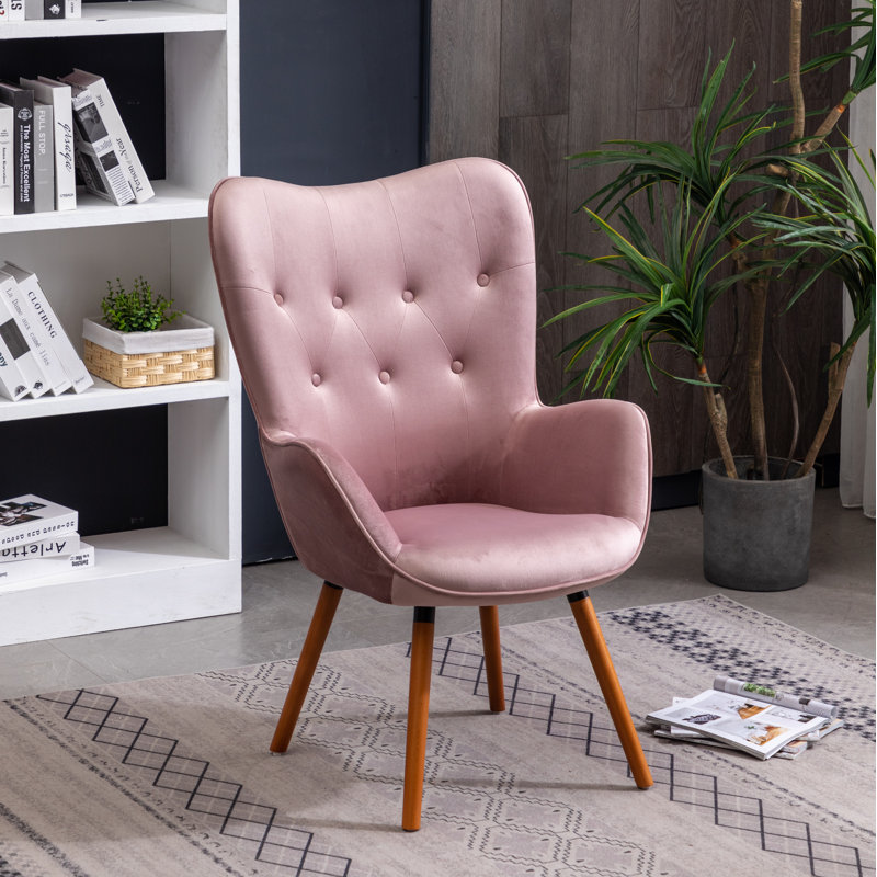 Doarnin Tufted Button Accent Chair, Single Upholstered Chair, Kitchen Dining Chair for Indoor, Mauve Velvet