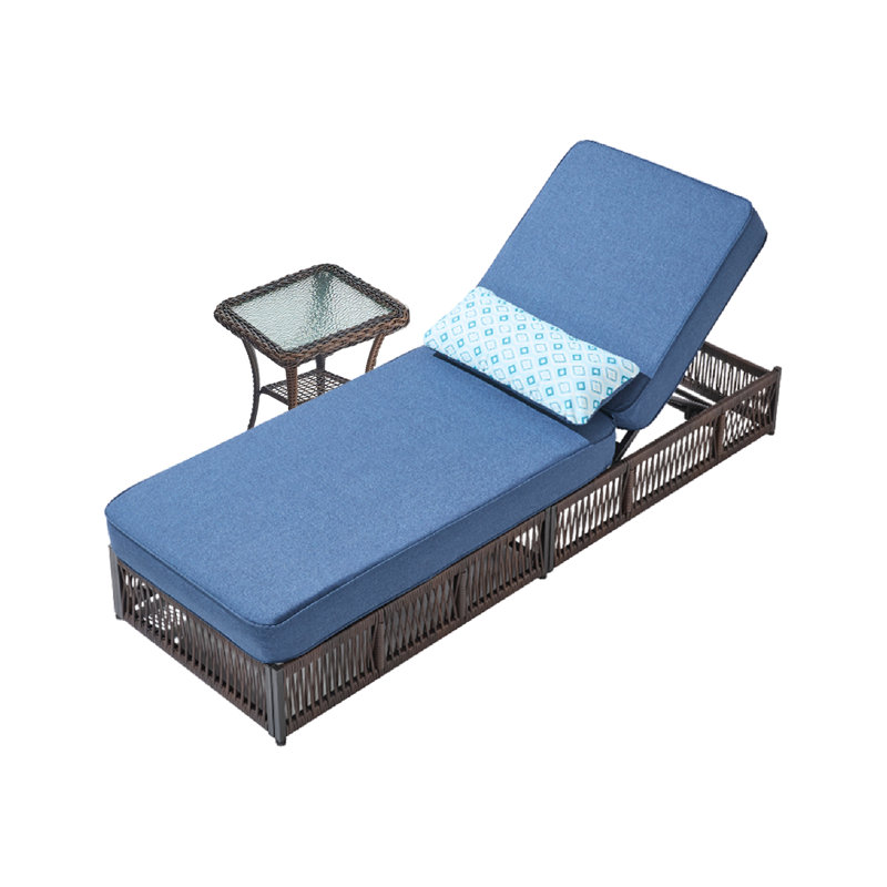 Hayossy 2-Piece Outdoor Chaise Lounge Set With 5" Thick Cushion And Side Table, All-Weather Wicker Patio Recliner, Blue