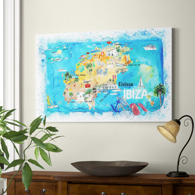 Ibiza Spain Illustrated Map With Landmarks And Highlights by Markus & Martina Bleichner - Painting on Canvas