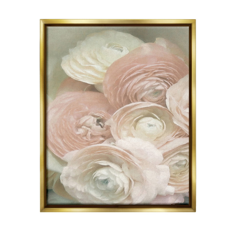 «Ranunculus Blooms Motif Floater Frame» sur, Cadre flottant métallique doré, H 21 po x l 17 po