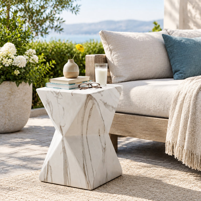 Table d'appoint géométrique MGO avec fini imitation marbre