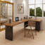 Bureau brun en bois massif en forme de L + fer-108066728-108066726
