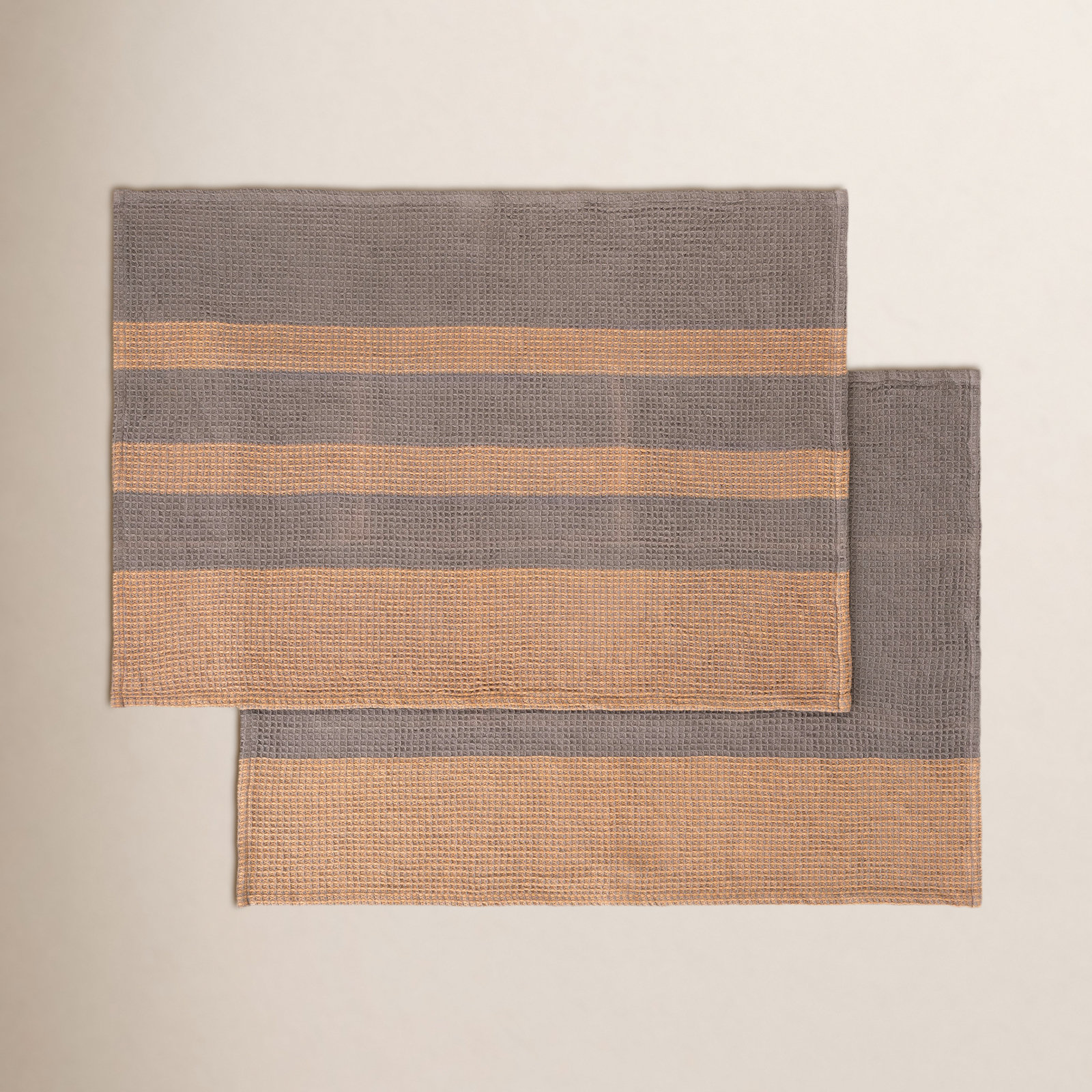 Gano Organic Cotton Tea Towel, Steel Gray/Tan