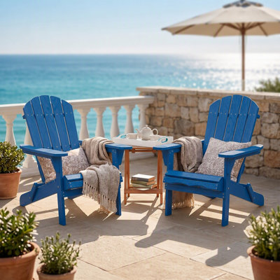 Set of 2 Outdoor Folding Adirondack Chair, Weather-Resistant Solid Wood Patio Chair