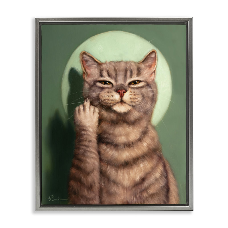 Chat et doigt du milieu, Cadre flottant gris lustré, H 21 po x l 17 po