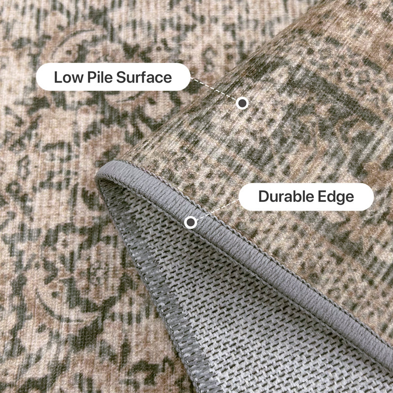 Tapis de couloir intérieur gris / sauge rétro délavé et antidérapant Vintage , Tapis de couloir de 2 pi x 7 pi