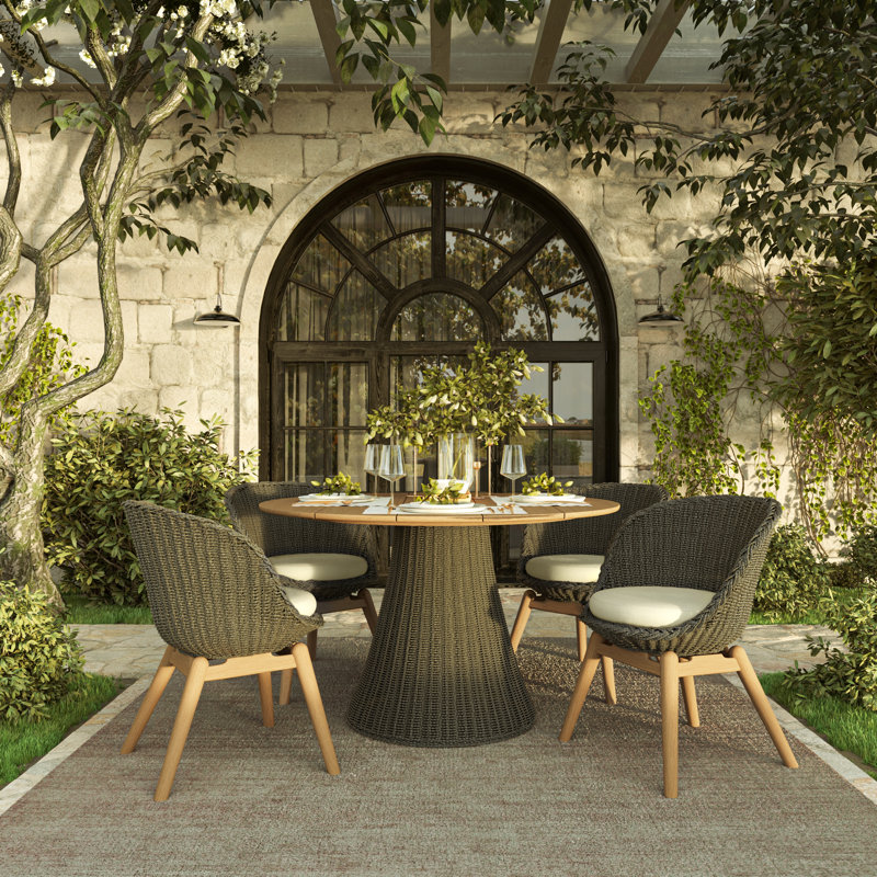 Tulle Outdoor Round Dining Table, Teak