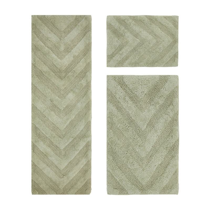 Ensemble de tapis pour salle de bain à chevrons touffetés 100% coton 1990 GSM Branston Premium avec envers en latex antidérapant, certifié OEKO-TEX®, super absorbant et lavable à la machine, sauge
