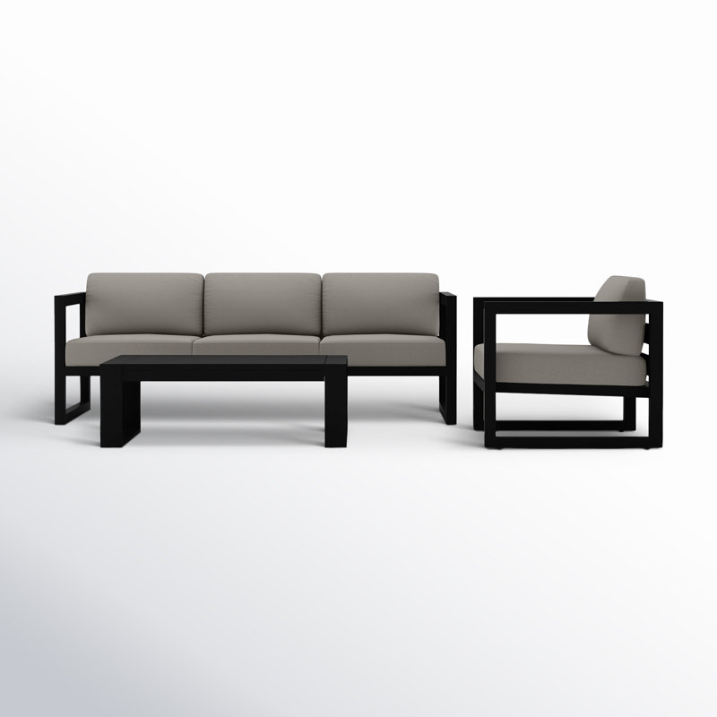 Smith 3 Piece Sofa Seating Group with Sunbrella® Cushions, Black, Canvas Charcoal Sunbrella® Canvas