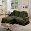 Canapé modulaire en L modulaire avec accoudoirs évasés et volants amovibles, jupes plissées et pieds fuselés, canapé-lit rembourré en chenille confortable avec repose-pieds mobile-1820378386