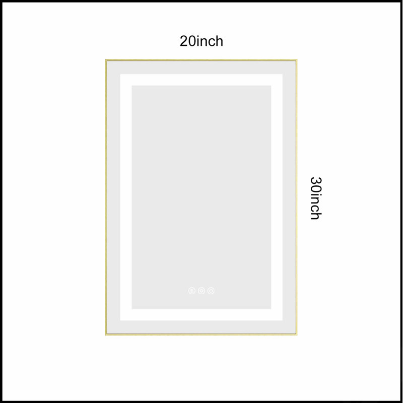 Miroir de salle de bain DEL, Doré, 30 po x 20 po