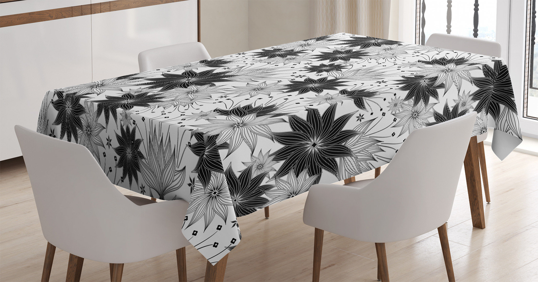 East Urban Home Grey Tablecloth, Illustration Of Old Fashion Various Size  Spiral Vintage Flowers Urban Design, Rectangular Table Cover For Dining  Room ..., image size:2100x1100