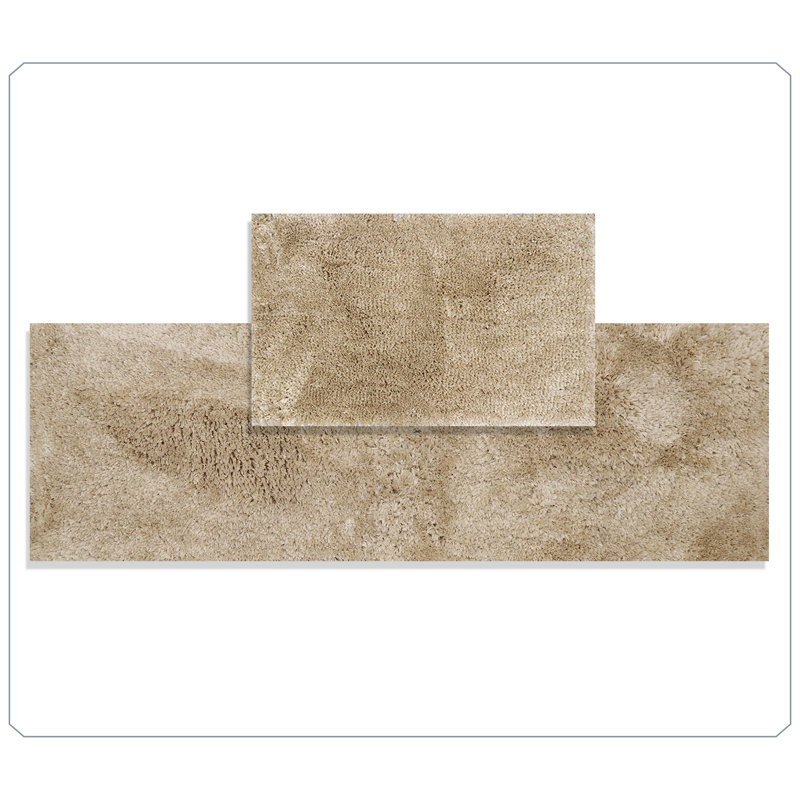 Luxury 2-Piece Microfiber Bath Rug Set, Non-Slip Rubber Backing, Quick-Dry, Ultra-Absorbent, Plush Machine Washable Bathroom Runner and Large Rug for Tub, Sink & Vanity, Linen