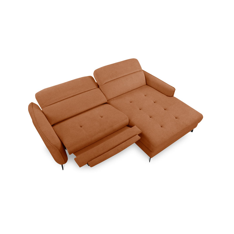 Morpeth Power Reclining Upholstered Corner Sofa in Chenille Fabric with Adjustable Headrests, Orange, Right Hand Facing