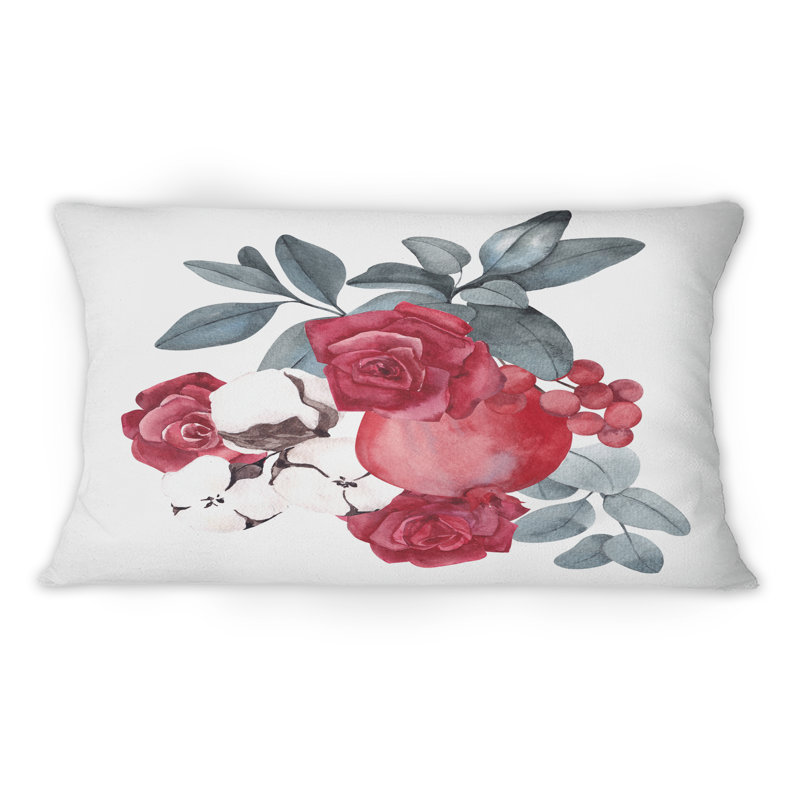 Bouquet de fleurs de Noël avec baies - Coussin décoratif traditionnel imprimé 1