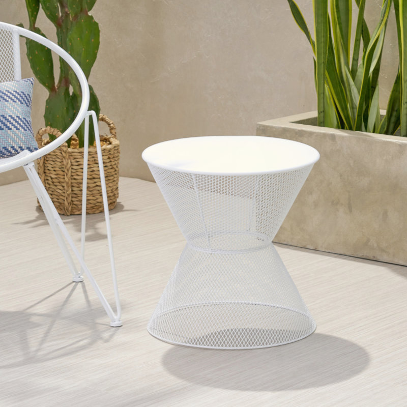 Yoshida Round Metal Outdoor Side Table , 17.75'' in. W 17.75'' in. D, Matte White