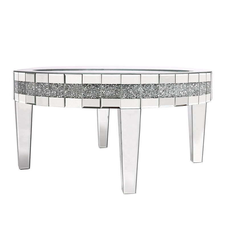 Glass Mirrored Four Leg Coffee Table Mirrored Diamonds Inlay Coffee Table 90.3x90.3cm