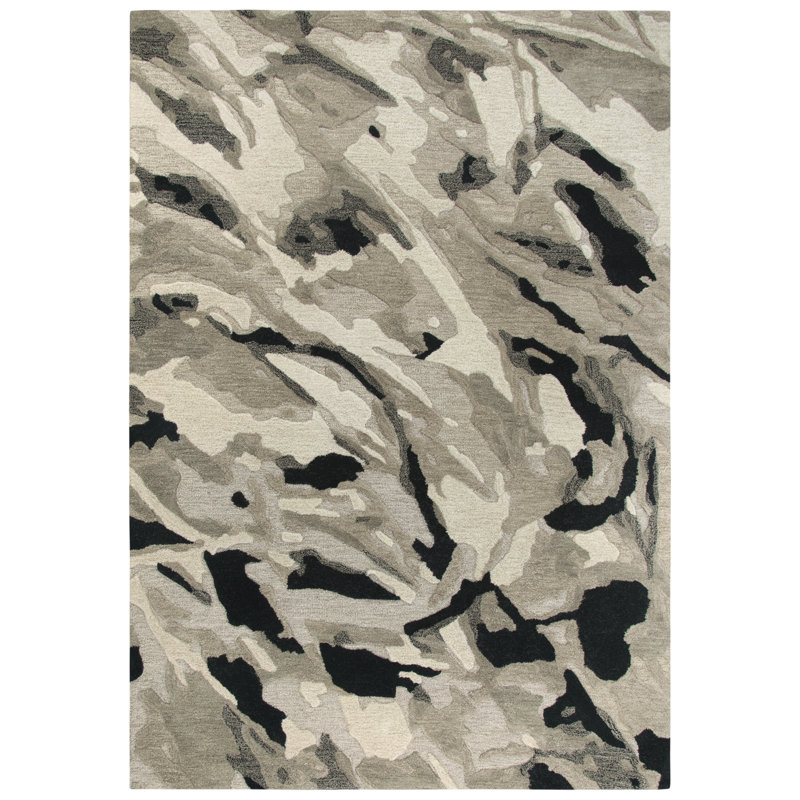 Tapis crème/gris en laine touffeté à la main Prentice, Rectangle 5 pi x 8 pi