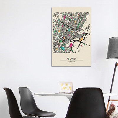 Newark, New Jersey Map by Ayse Deniz Akerman - Wrapped Canvas Print