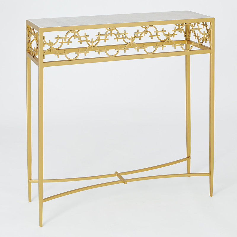 36'' W Granite Console Table, White/Gold