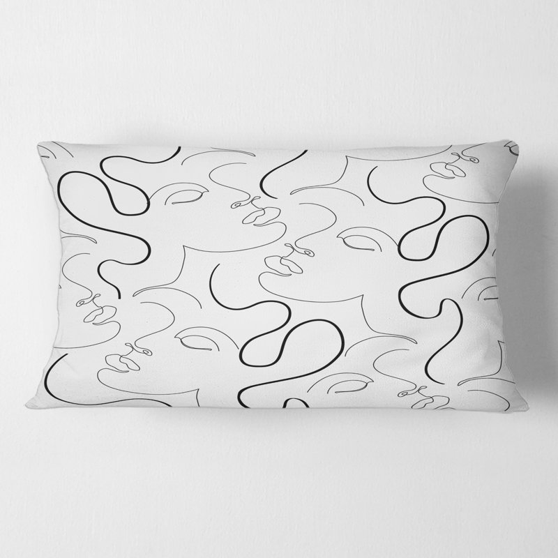 Housse et coussin rectangulaires monochromes à dessin au trait