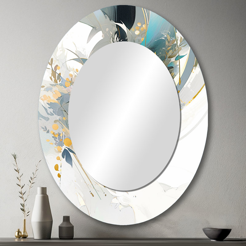 Décoration mosaïque turquoise et dorée Echoes II - Sarcelle ovale, 43 po x 33 po