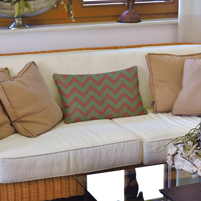 Coussin lombaire à chevrons 14 po, Vert / Rouge