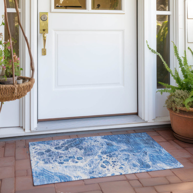 Machine Washable Indoor/Outdoor Cinead ACN1705 Navy Rug