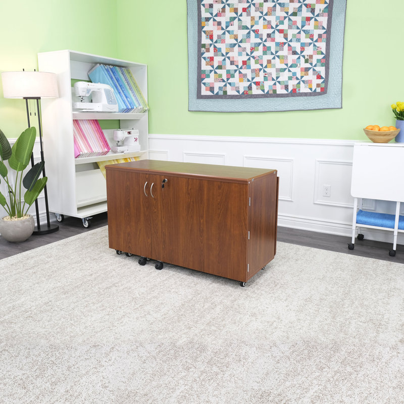 Folding Sewing Craft Table with Storage Bins & Shelves