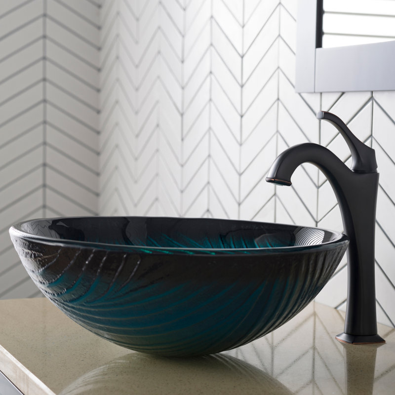 Lavabo de salle de bain vasque circulaire en verre avec robinet Nature Series, Bronze huilé