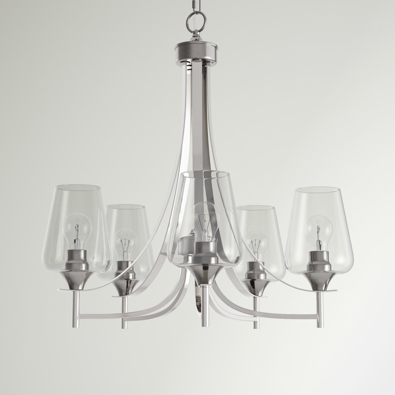 Dahlya 5 - Light Dimmable Wagon Wheel Chandelier, Brushed Nickel