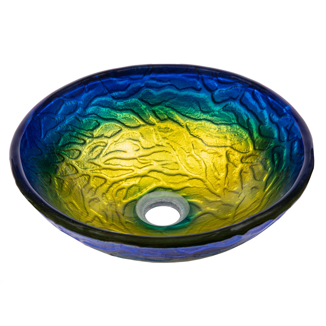 Eden Bath 14.25'' Blue/Yellow Tempered Glass Circular Bathroom Sink Eden Bath