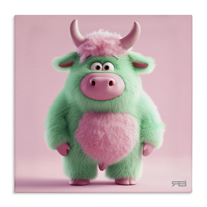 «Silly Green Cow», art mural sur toile par RB, H 24 po x l 24 po