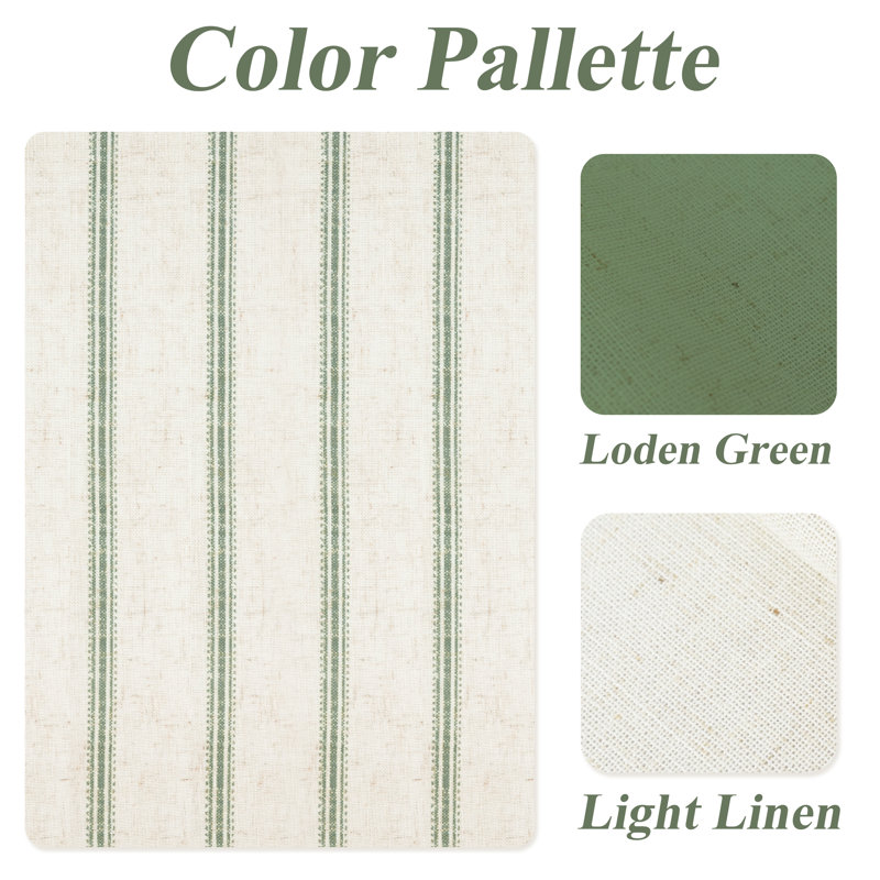 Rideaux de cuisine Farmhouse, L 26 po x L 36 po, Rayure vert Loden / lin clair