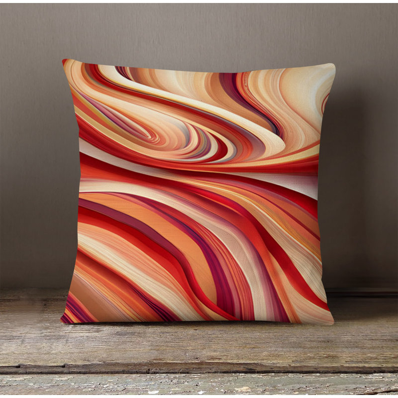 Throw Pillow With Insert, Red/Beige Striped/Abstract 5, 18"H x 18"W