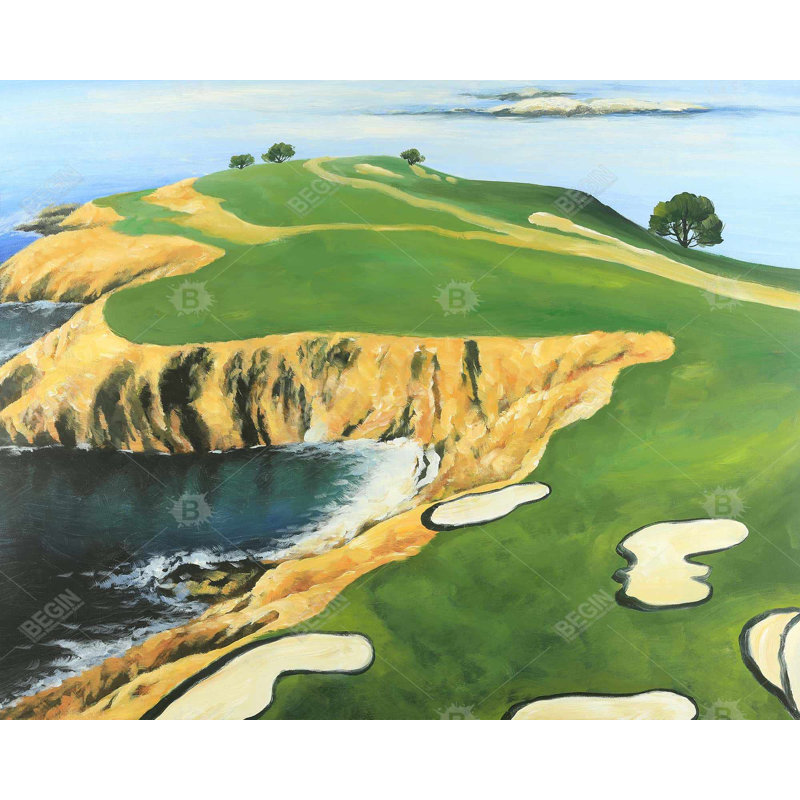 Pebble Beach - maillons de golf - toile décorative bleue
