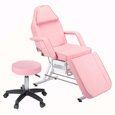 Massage Salon Tattoo Chair  With Two Trays Esthetician Bed With Hydraulic Stool,Multi-Purpose 3-Section Facial Bed Table, Adjustable Beauty Barber Spa Beauty Equipment, Pink